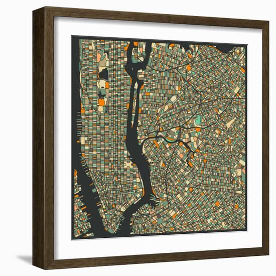 Manhattan Map-Jazzberry Blue-Framed Premium Giclee Print