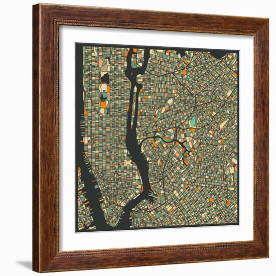 Manhattan Map-Jazzberry Blue-Framed Premium Giclee Print