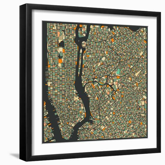 Manhattan Map-Jazzberry Blue-Framed Premium Giclee Print