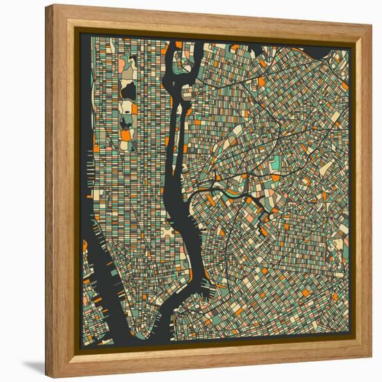 Manhattan Map-Jazzberry Blue-Framed Stretched Canvas