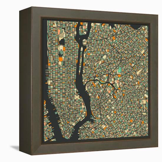 Manhattan Map-Jazzberry Blue-Framed Stretched Canvas