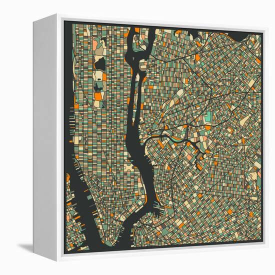 Manhattan Map-Jazzberry Blue-Framed Stretched Canvas