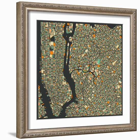 Manhattan Map-Jazzberry Blue-Framed Art Print