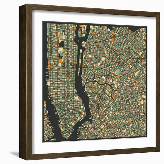 Manhattan Map-Jazzberry Blue-Framed Art Print