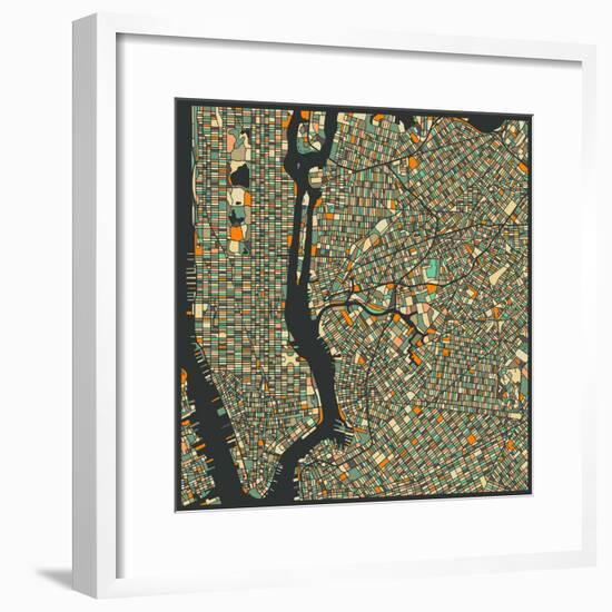 Manhattan Map-Jazzberry Blue-Framed Art Print