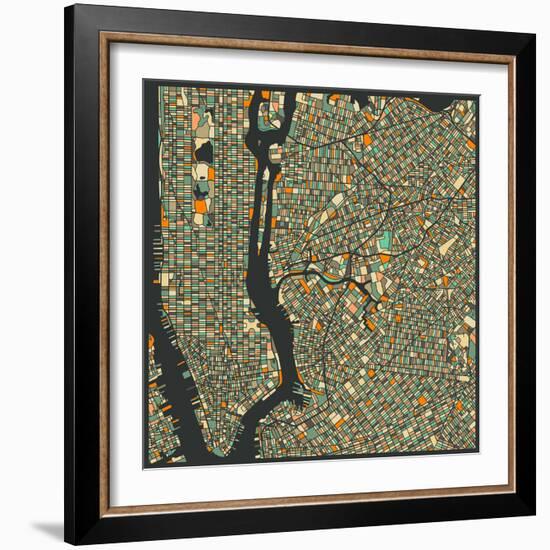 Manhattan Map-Jazzberry Blue-Framed Art Print