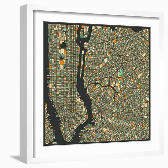 Manhattan Map-Jazzberry Blue-Framed Art Print