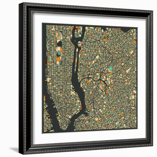 Manhattan Map-Jazzberry Blue-Framed Art Print