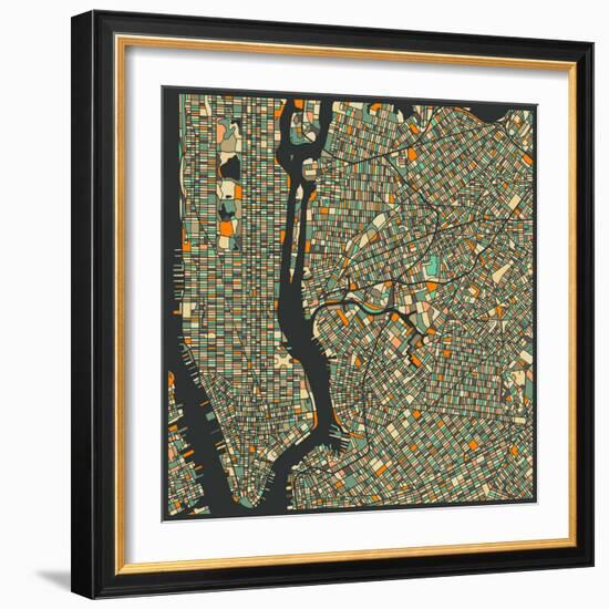 Manhattan Map-Jazzberry Blue-Framed Art Print
