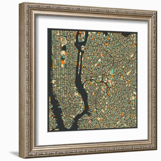 Manhattan Map-Jazzberry Blue-Framed Art Print