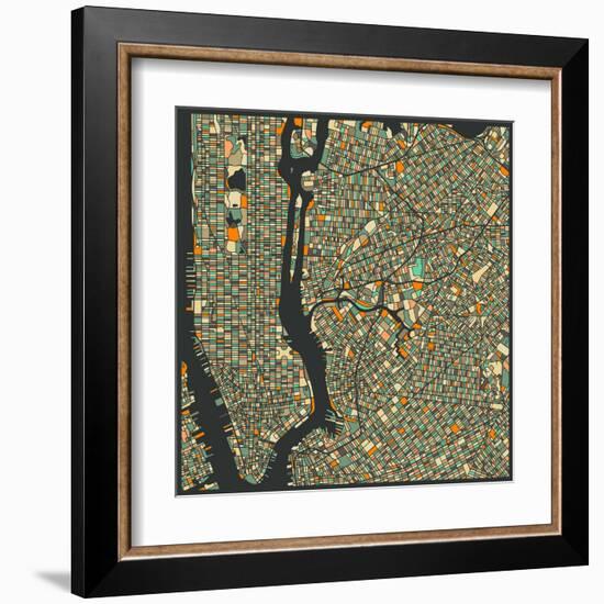 Manhattan Map-Jazzberry Blue-Framed Art Print