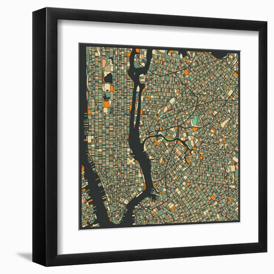 Manhattan Map-Jazzberry Blue-Framed Art Print