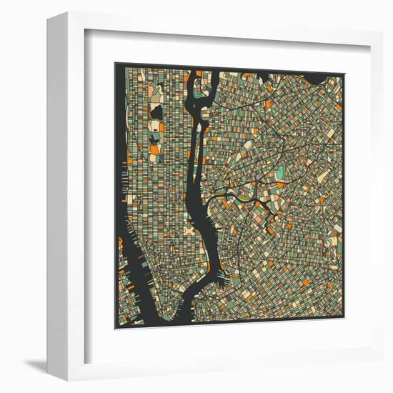 Manhattan Map-Jazzberry Blue-Framed Art Print