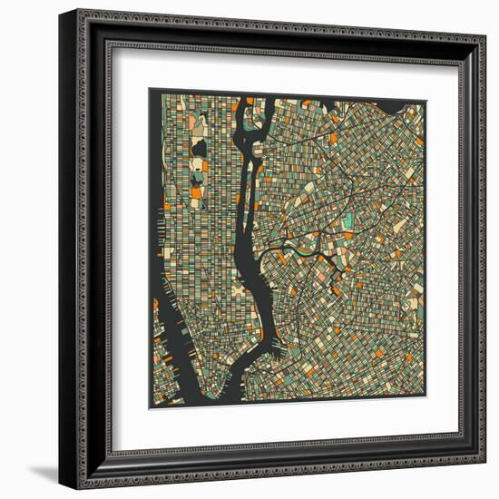 Manhattan Map-Jazzberry Blue-Framed Art Print