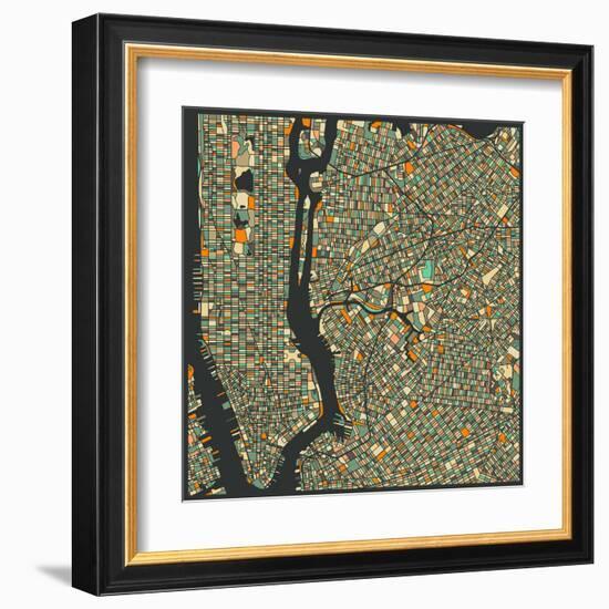 Manhattan Map-Jazzberry Blue-Framed Art Print