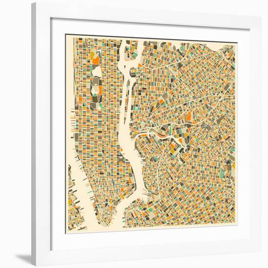 Manhattan Map-Jazzberry Blue-Framed Art Print