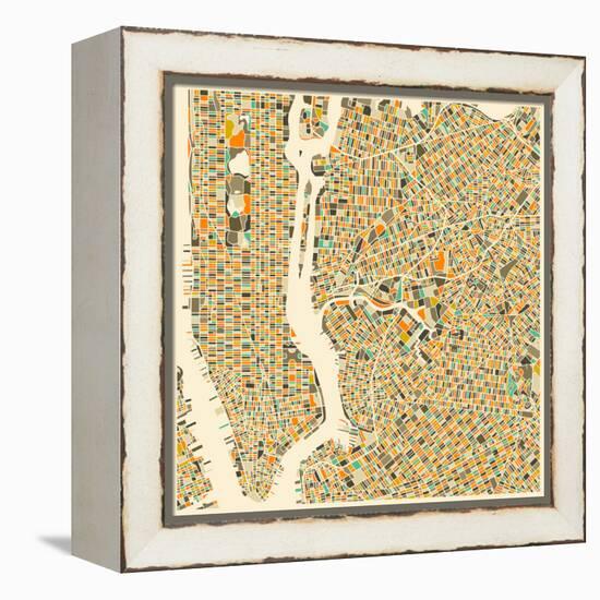 Manhattan Map-Jazzberry Blue-Framed Stretched Canvas