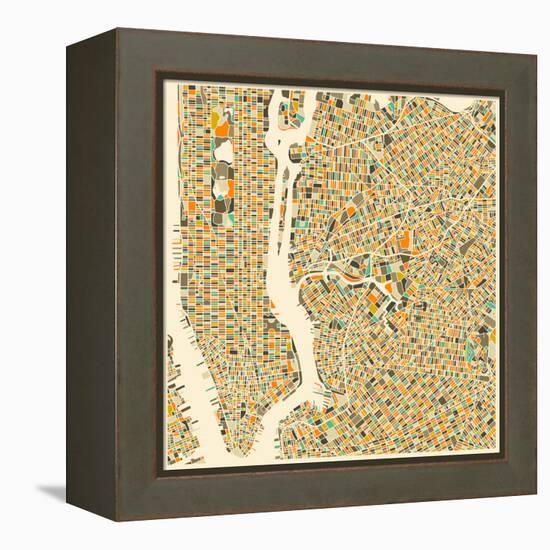 Manhattan Map-Jazzberry Blue-Framed Stretched Canvas