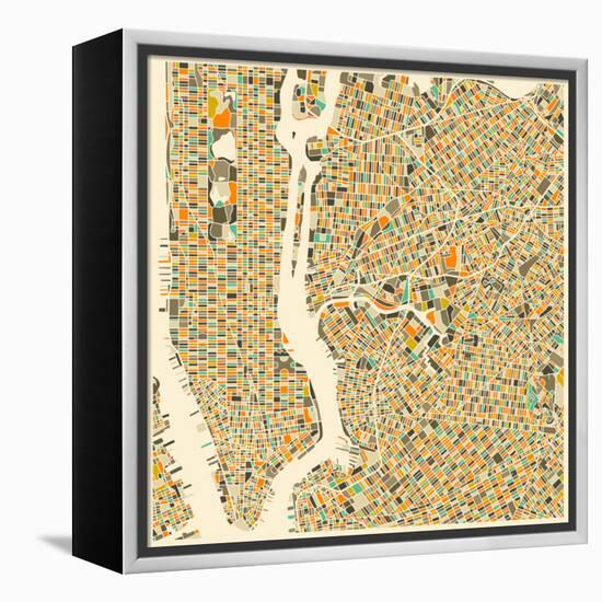 Manhattan Map-Jazzberry Blue-Framed Stretched Canvas