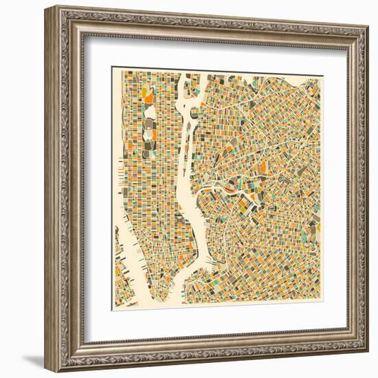 Manhattan Map-Jazzberry Blue-Framed Art Print