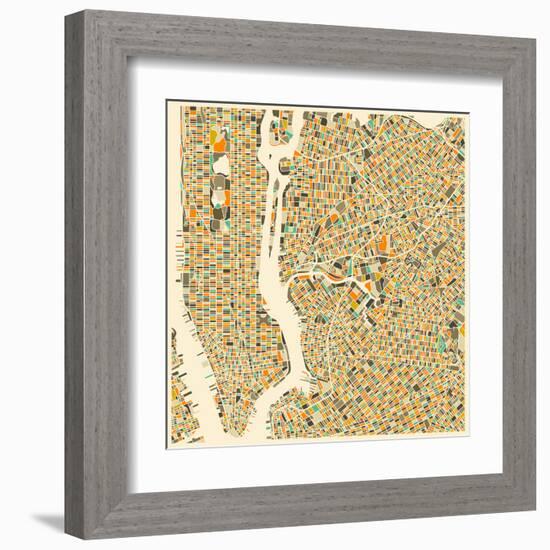 Manhattan Map-Jazzberry Blue-Framed Art Print