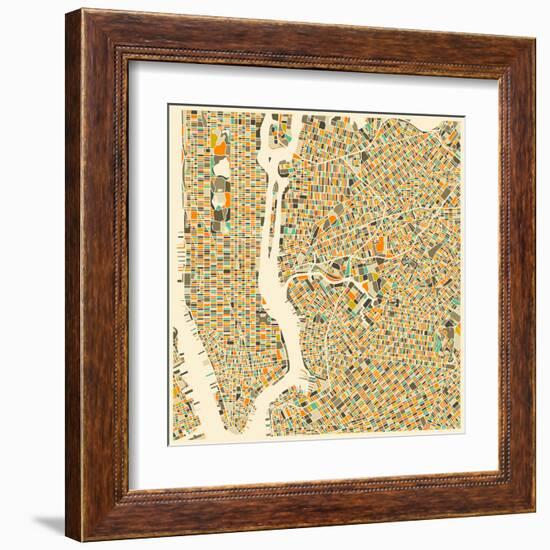 Manhattan Map-Jazzberry Blue-Framed Art Print