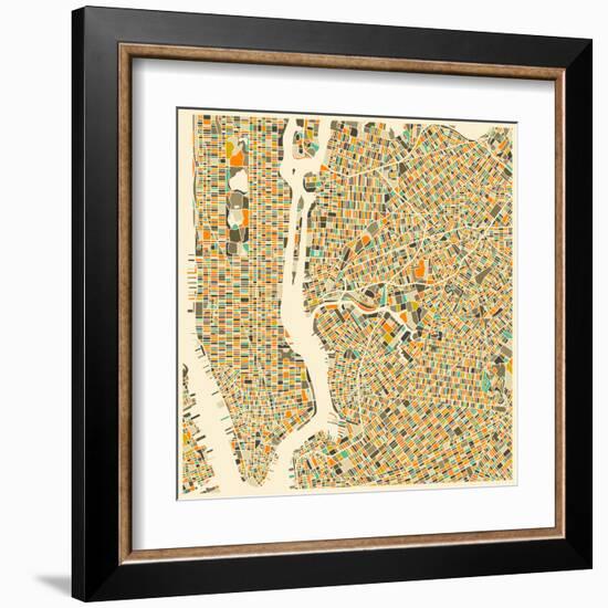 Manhattan Map-Jazzberry Blue-Framed Art Print