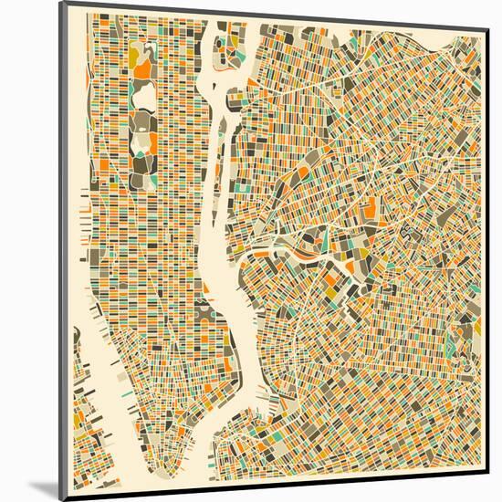 Manhattan Map-Jazzberry Blue-Mounted Art Print