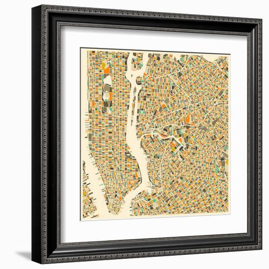 Manhattan Map-Jazzberry Blue-Framed Art Print