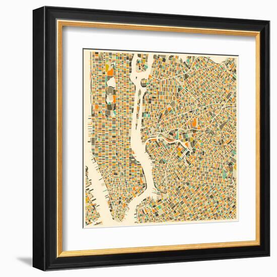 Manhattan Map-Jazzberry Blue-Framed Art Print