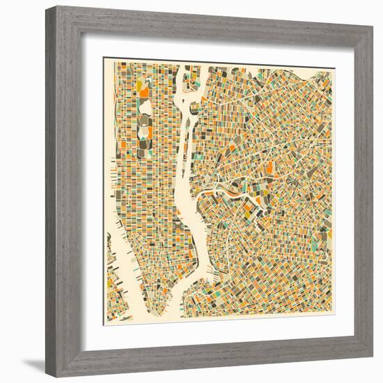 Manhattan Map-Jazzberry Blue-Framed Art Print