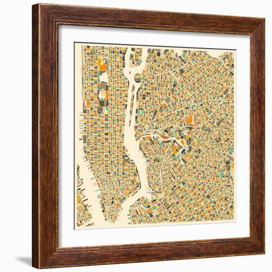 Manhattan Map-Jazzberry Blue-Framed Art Print