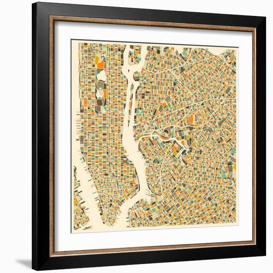 Manhattan Map-Jazzberry Blue-Framed Art Print