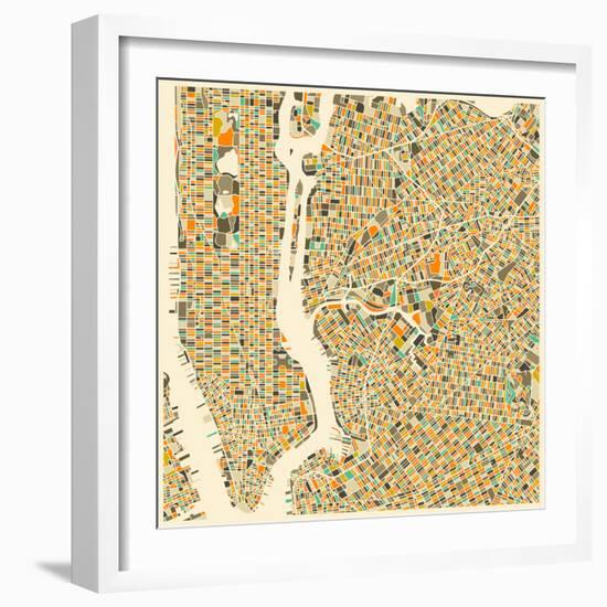 Manhattan Map-Jazzberry Blue-Framed Art Print