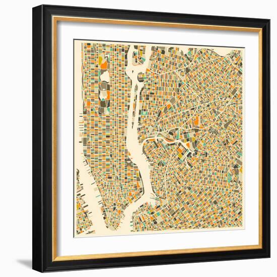 Manhattan Map-Jazzberry Blue-Framed Art Print