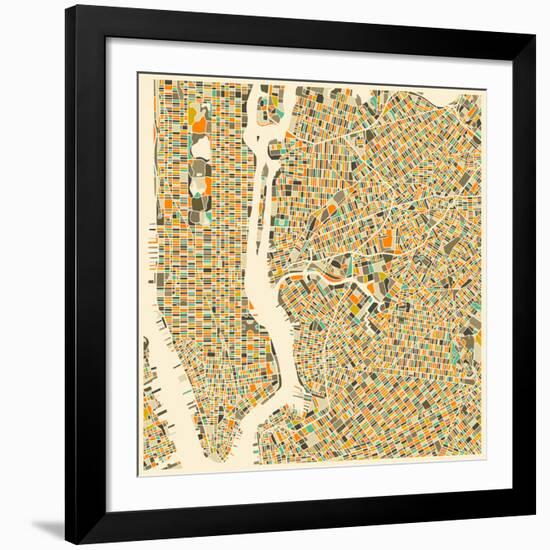 Manhattan Map-Jazzberry Blue-Framed Giclee Print