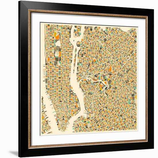 Manhattan Map-Jazzberry Blue-Framed Giclee Print