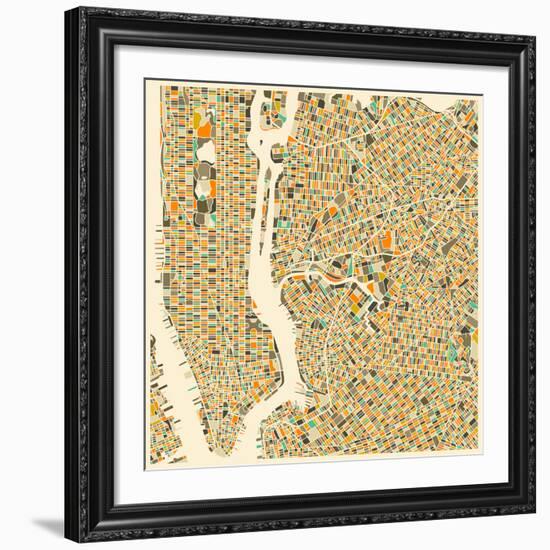 Manhattan Map-Jazzberry Blue-Framed Giclee Print