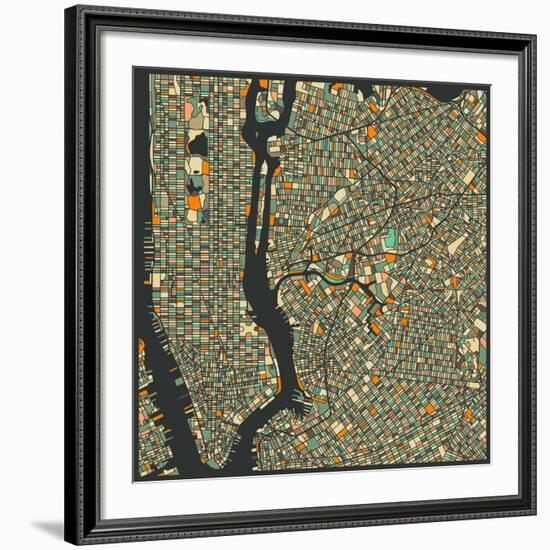 Manhattan Map-Jazzberry Blue-Framed Giclee Print