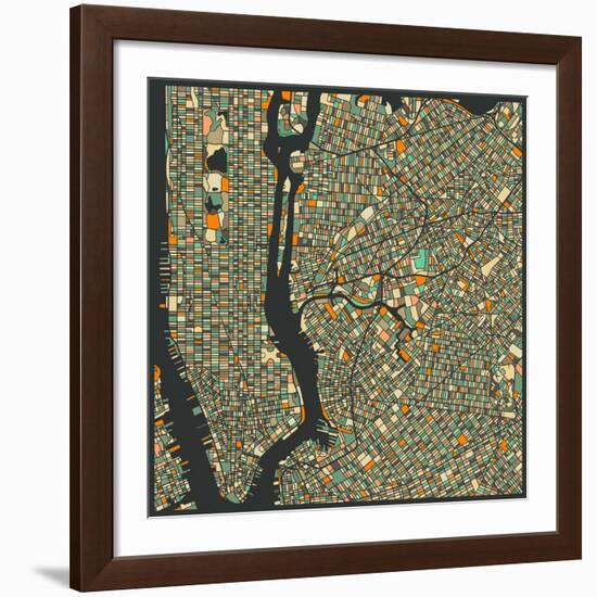 Manhattan Map-Jazzberry Blue-Framed Giclee Print