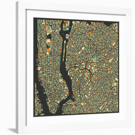 Manhattan Map-Jazzberry Blue-Framed Giclee Print