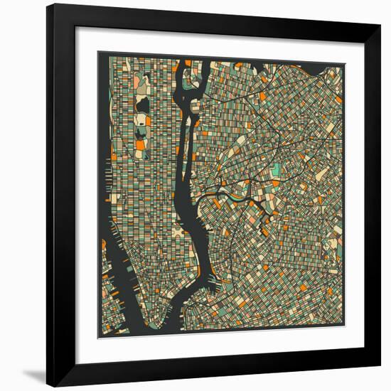 Manhattan Map-Jazzberry Blue-Framed Giclee Print