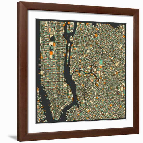 Manhattan Map-Jazzberry Blue-Framed Giclee Print