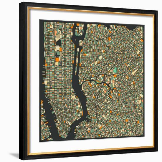 Manhattan Map-Jazzberry Blue-Framed Giclee Print