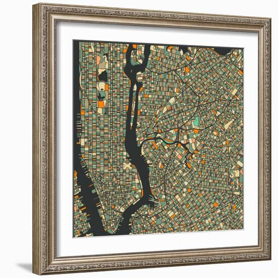 Manhattan Map-Blue Jazzberry-Framed Art Print