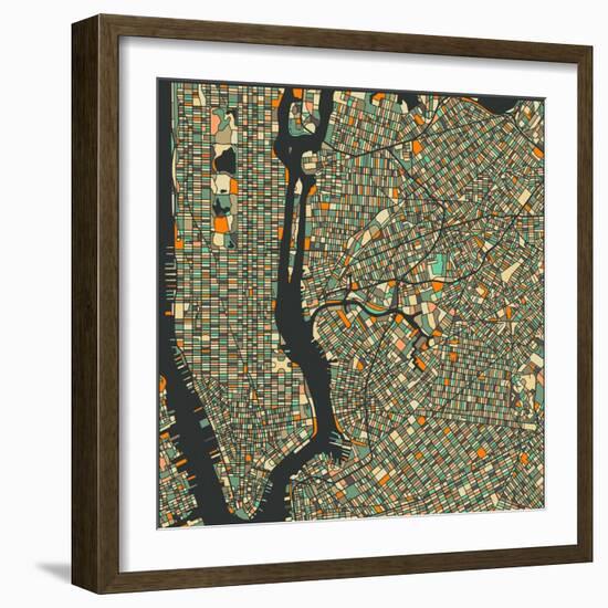 Manhattan Map-Blue Jazzberry-Framed Art Print