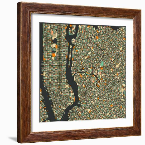 Manhattan Map-Blue Jazzberry-Framed Art Print