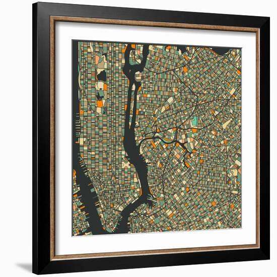 Manhattan Map-Blue Jazzberry-Framed Art Print