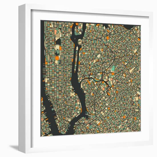 Manhattan Map-Blue Jazzberry-Framed Art Print