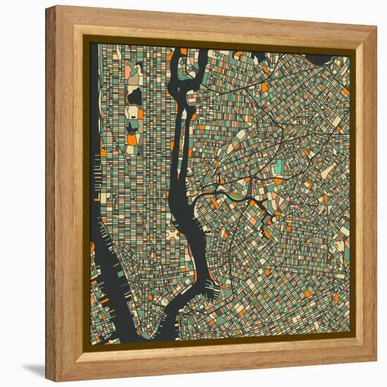 Manhattan Map-Blue Jazzberry-Framed Stretched Canvas